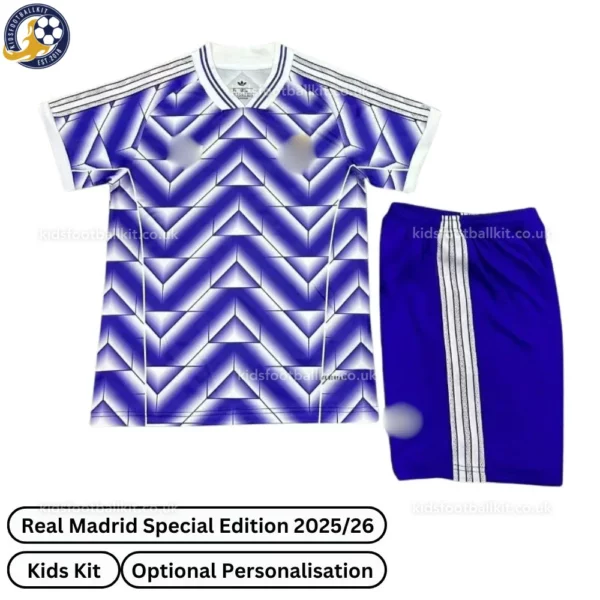 Real Madrid Retro Clover Special Edition Kids Football Kit 25_26-front view