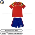Retro Colombia Home Kids Football Kit 1990 -front view