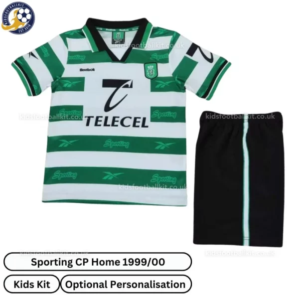 Retro Sporting CP Home Kids Football Kit 1999_00-front view