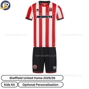 Sheffield United Home Kids Football Kit 25_26-front view with sponsor