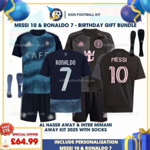 Al Nassr away & Inter Miami away Kids Football Kit 25_26 - RONALDO 7 & MESSI 10
