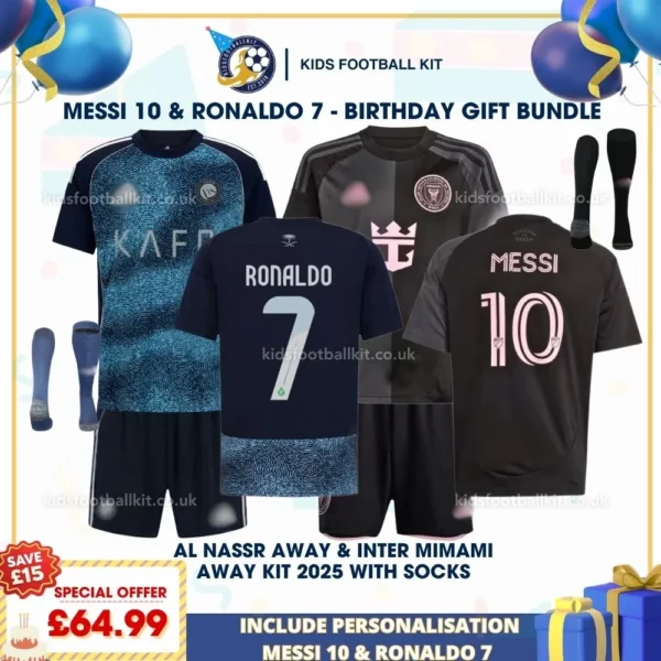 Al Nassr away & Inter Miami away Kids Football Kit 25_26 - RONALDO 7 & MESSI 10