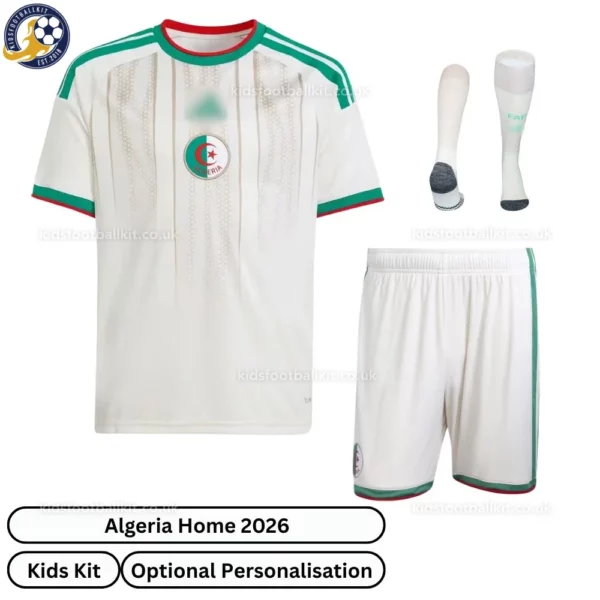 Algeria World Cup Home Kids Football Kit 2026-front view with socks