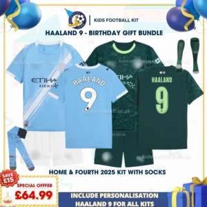 Manchester City Home & Fourth Kids Football Kit 25_26 _ HAALAND 9