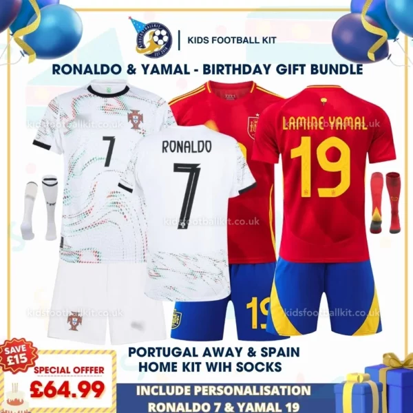 Portugal 25_26 Away & Spain 24_25 Home Kids Football Kit