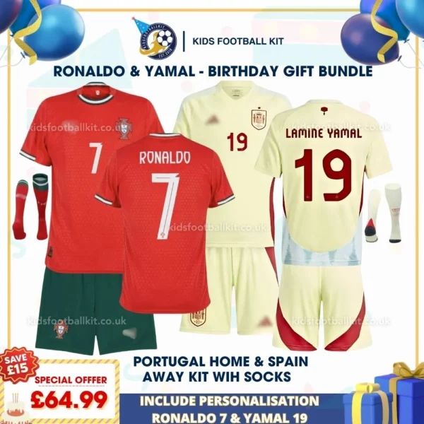 Portugal 25_26 Home & Spain 24_25 Away Kids Football Kit