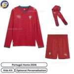 Portugal Home Kids Football Kit 2026-long sleeve-front view with socks