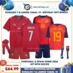 Portugal and Spain Champion World Cup Home Kids Football Kit 2026 with socks_RONALDO 7 and LAMINE YAMAL 19