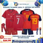 Portugal and Spain World Cup Home Kids Football Kit 2026 with socks_RONALDO 7 and LAMINE YAMAL 19