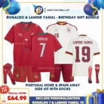 Portugal home and SPAIN away kids kits 2026-RONALDO 7 and LAMINE YAMAL 19
