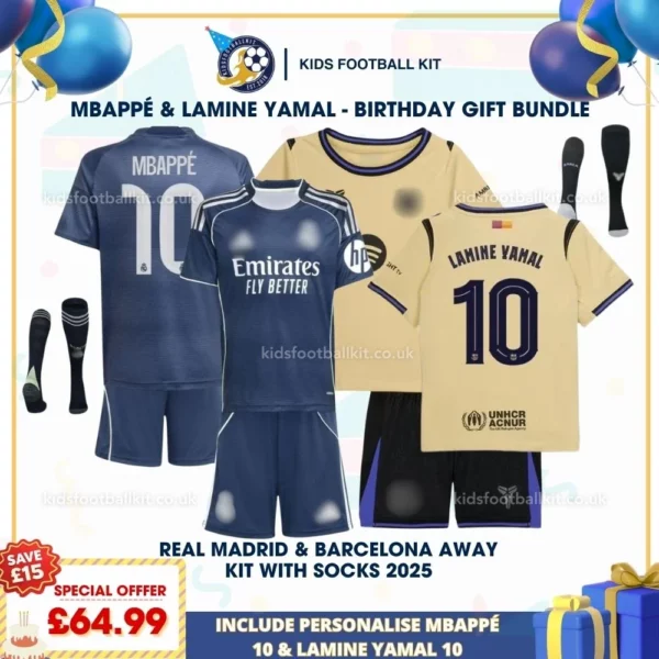 Real Madrid Away & Barcelona Away Kids Kit 25_26 - MBAPPÉ 10 & LAMINE YAMAL 10