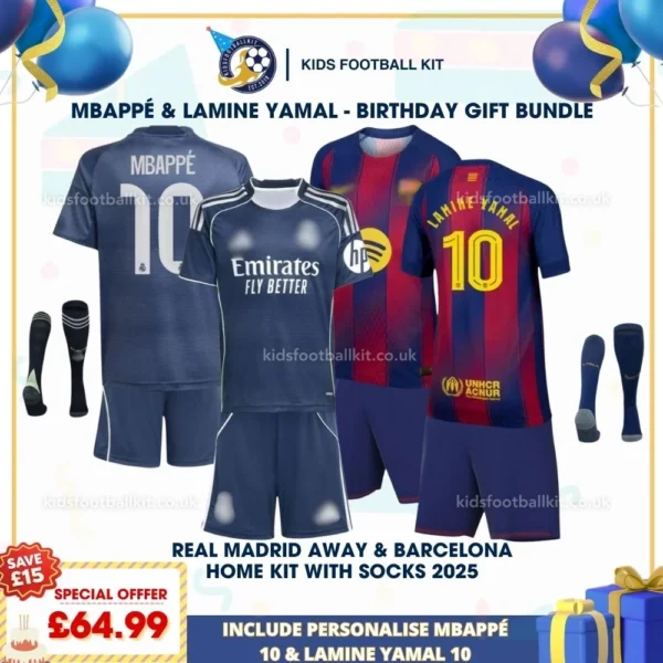 Real Madrid Away & Barcelona Home Kids Kit 25_26 - MBAPPÉ 10 & LAMINE YAMAL 10