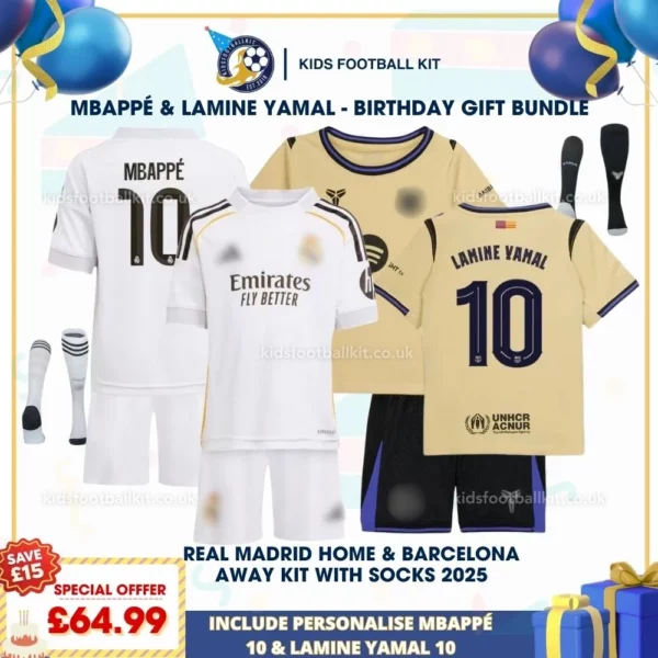 Real Madrid Home& Barcelona Away Kids Kit 25_26 - MBAPPÉ 10 & LAMINE YAMAL 10