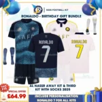 Ronaldo Al Nassr away & third kids football kit 25_26-over view