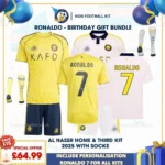 Ronaldo Al Nassr home & third kids football kit 25_26-over view