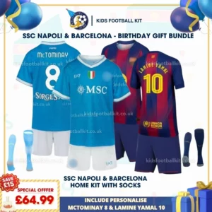 SSC Napoli and Barcelona home Kids Football Kit 25_26