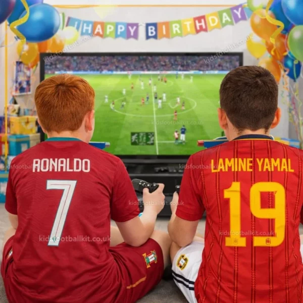 Portugal and Spain World Cup Home Kids Football Kit 2026 with socks_RONALDO 7 and LAMINE YAMAL 19