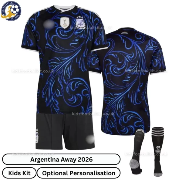 Argentina Away Kids Kit 2026-over view with socks
