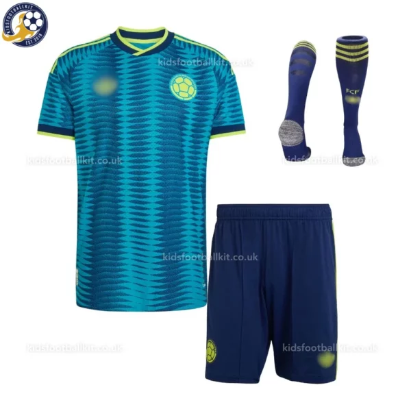 Colombia Away Kids Kit 2026-front view with socks