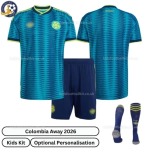 Colombia Away Kids Kit 2026-over view with socks