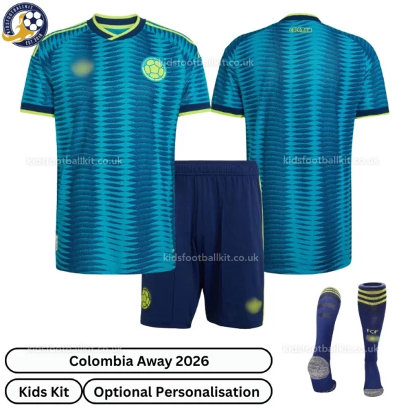 Colombia Away Kids Kit 2026-over view with socks