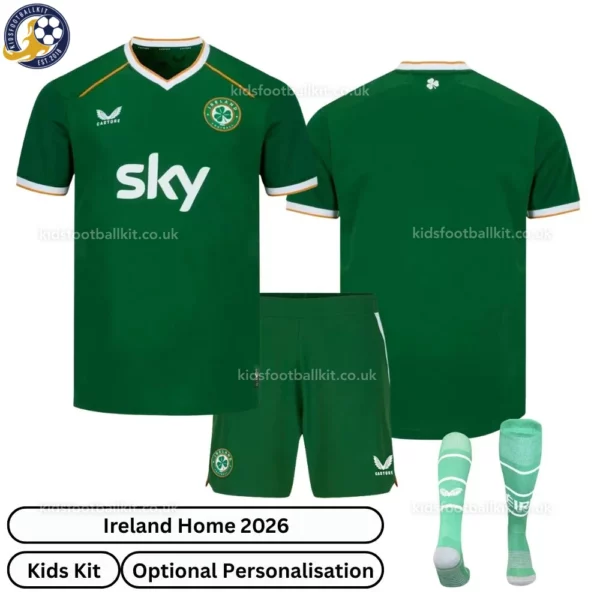 Ireland Home Kids Football Kit 2026-over view with socks