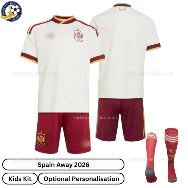 Spain Away Kids Kit 2026-over view with socks