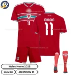 Wales JOHNSON 11 Home 2026 Kids Football Kit with socks