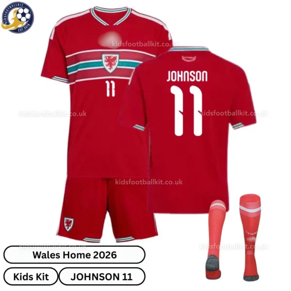 Wales JOHNSON 11 Home 2026 Kids Football Kit with socks
