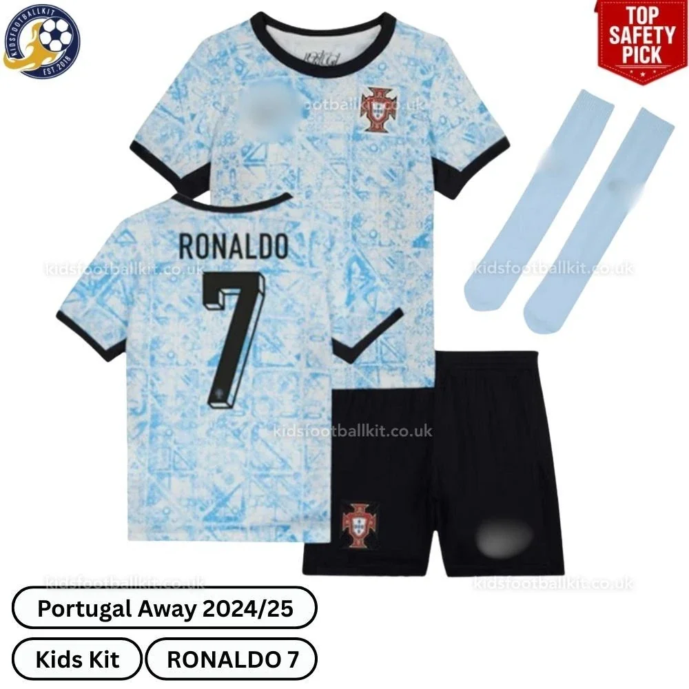 Portugal Away Kids Football Kit 2024 – RONALDO 7 (With Socks)