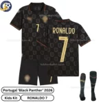 Portugal Black Panther Kids Kit 2026_over view with socks_RONALDO 7