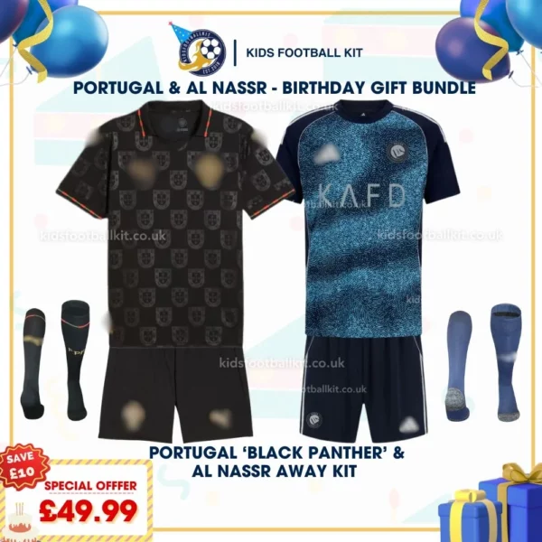 Portugal Black Panther and Al Nassr away Kids Kit 2026 with socks