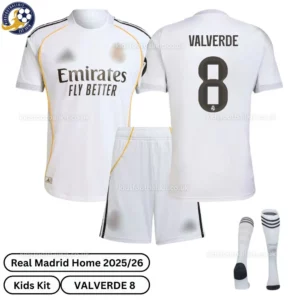 Real Madrid Home Kids Kit 25_26-over view-VALVERDE 8