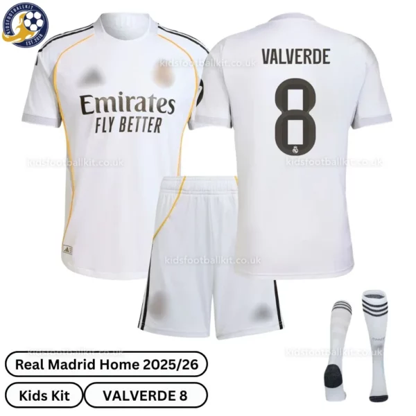 Real Madrid Home Kids Kit 25_26-over view-VALVERDE 8