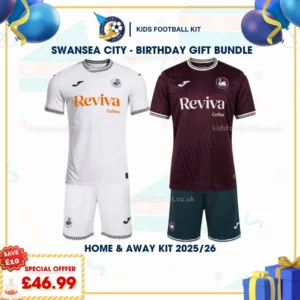 Swansea City home and away kids kits 2025_26