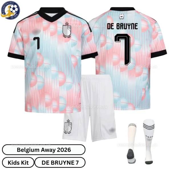 Belgium Away Kids Kit 2026-DE BRUYNE 7-over view with socks