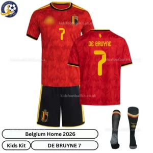 Belgium DE BRUYNE 7 Home 2026 Kids Football Kit with socks