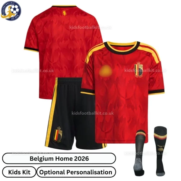 Belgium Home Kids Football Kit 2026-over view with socks