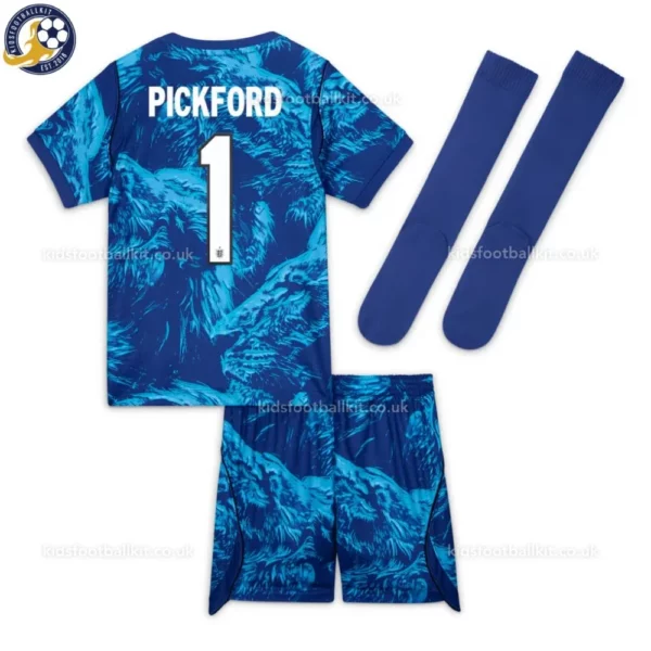 England Goalkeeper kids kit 2026-back view with socks- PICKFORD 1