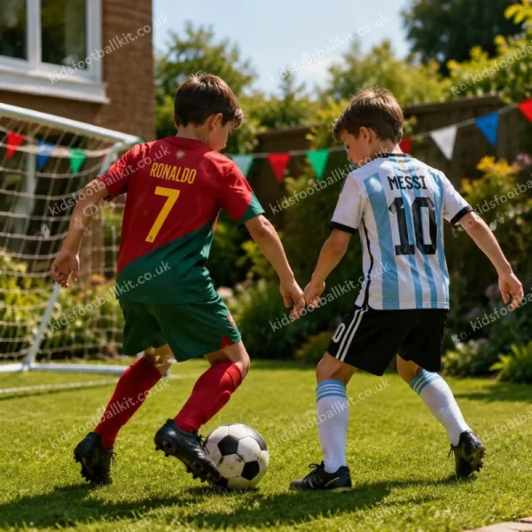 Portugal and Argentina Birthday Gift Pack – Home Kids Football Kit 2022 – RONALDO 7 and MESSI 10-image