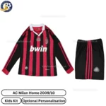 Retro AC Milan home kids kit 09_10 long sleeves -front view
