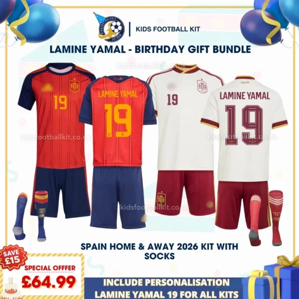 Spain home and away kids kits 2026- LAMINE YAMAL 19