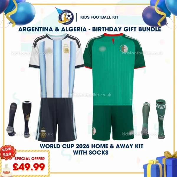 Argentina & Algeria home and away kids kits 2026