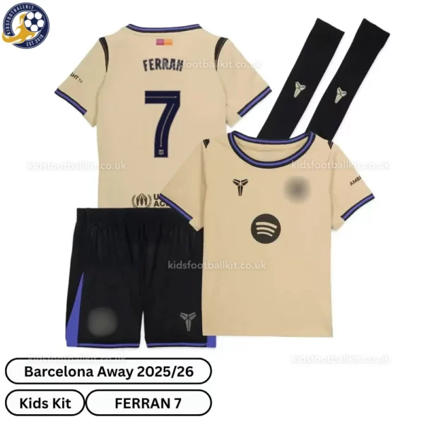 Barcelona Away Kids Kit 25_26-over view-FERRAN 7