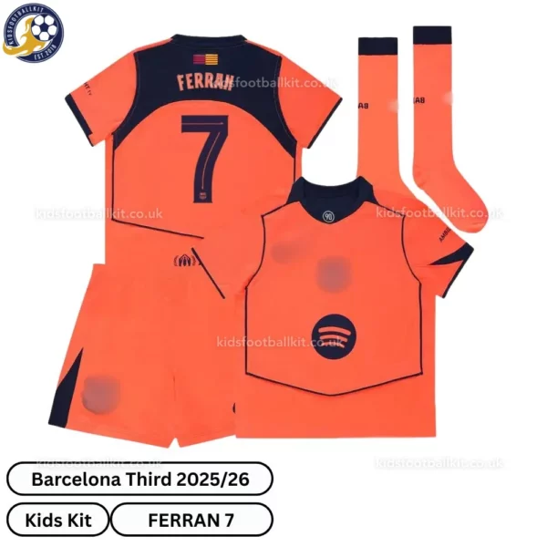 Barcelona Third Kids Kit 25_26-over view-FERRAN 7