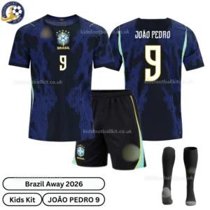 Brazil Away Kids Kit 2026-over view with socks-João Pedro 9