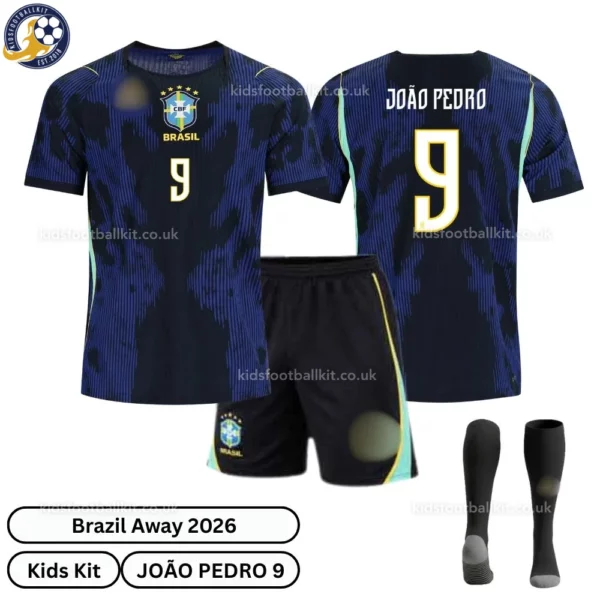 Brazil Away Kids Kit 2026-over view with socks-João Pedro 9