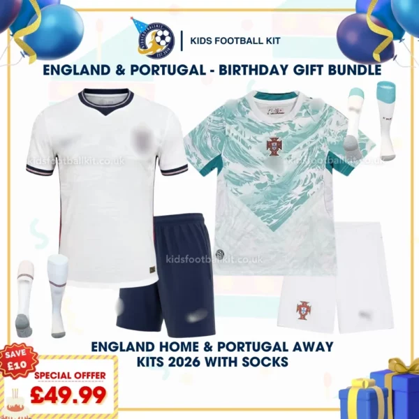 England Home and Portugal Away kids kits 2026