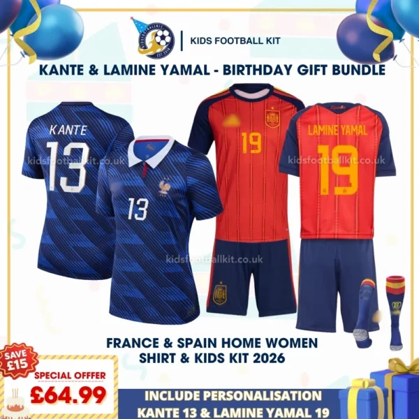 FRANCE and SPAIN HOME WOMEN SHIRT and KIDS KIT 2026-KANTE 13 & LAMINE YAMAL 19