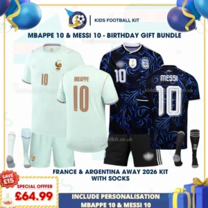 France and Argentina away kids kits 2026 - MBAPPE 10 and MESSI 10